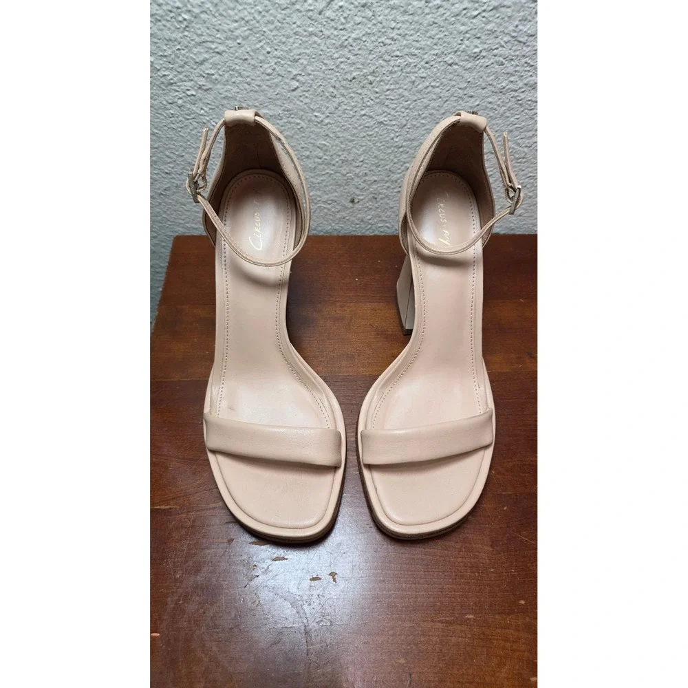 Circus by Sam Edelman Block Heel Sandals Women 10 Beige Ankle Strap Flared Heel - Picture 2 of 7